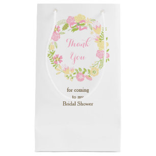 Beautiful Pink Floral Wreath Bridal Show Thank You Small Gift Bag