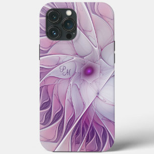 Beautiful Pink Flower Abstract Fractal Initials iPhone 13 Pro Max Case