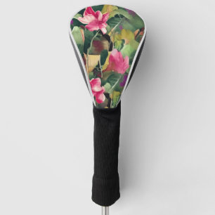 Beautiful Pink Flower and Tropical Leaf Pattern  Golf Head Cover