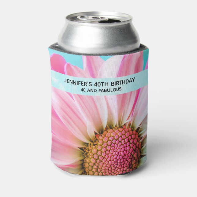 Beautiful Pink Flower Close Up Photo 40th Birthday Can Cooler (Can Back)