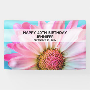 Beautiful Pink Flower Close Up Photo Birthday Banner