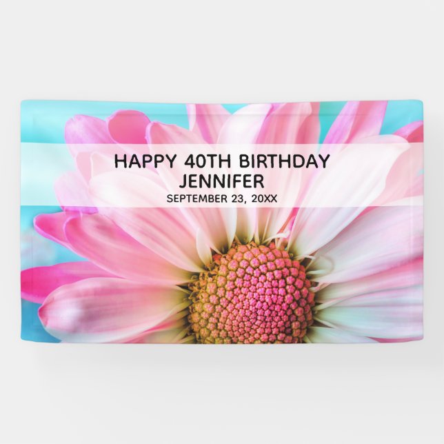 Beautiful Pink Flower Close Up Photo Birthday Banner (Horizontal)