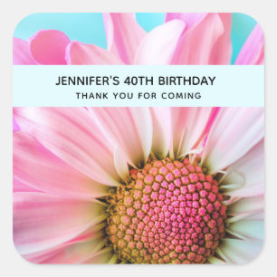 Beautiful Pink Flower Close Up Photo Birthday Square Sticker