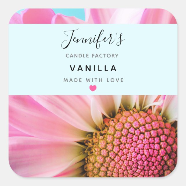 Beautiful Pink Flower Close Up Photo Candle Soap Square Sticker (Front)