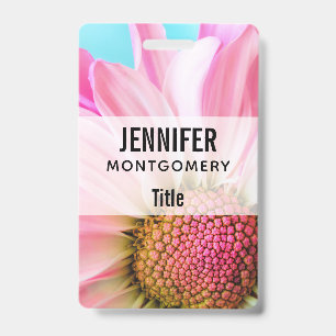 Beautiful Pink Flower Close Up Photo ID Badge