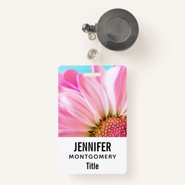 Beautiful Pink Flower Close Up Photo ID Badge (Front with Retractable)