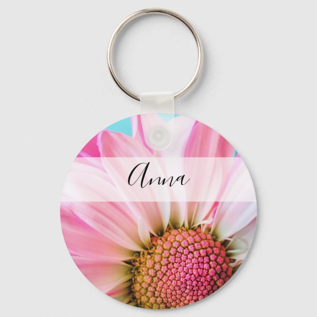 Beautiful Pink Flower Close Up Photo Key Ring (Front)