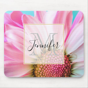 Beautiful Pink Flower Close Up Photo Monogram Mouse Mat