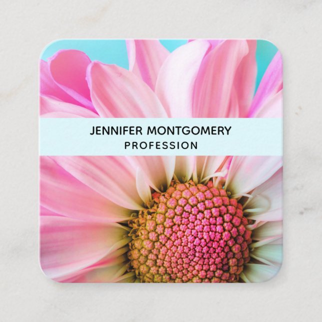 Beautiful Pink Flower Close Up Photo Square Business Card (Front)