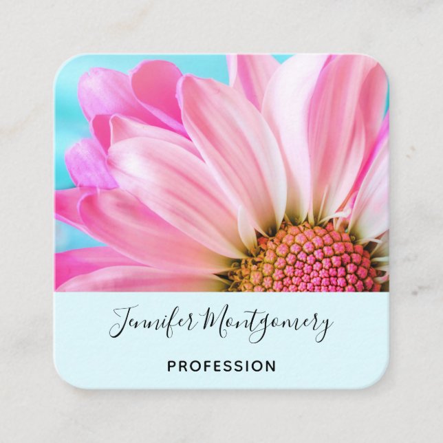 Beautiful Pink Flower Close Up Photo Square Business Card (Front)