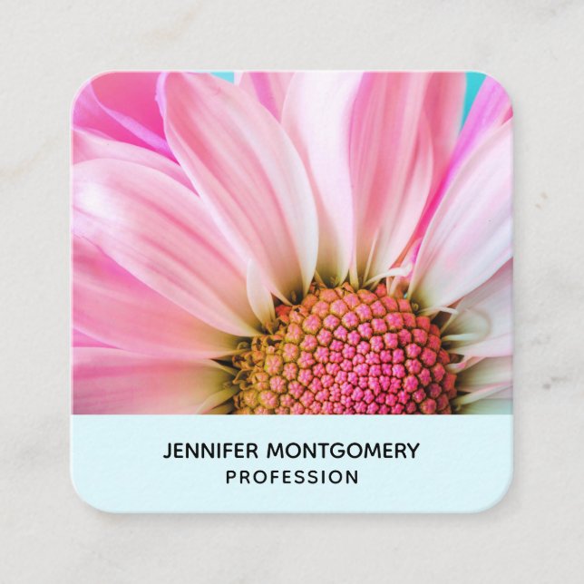 Beautiful Pink Flower Close Up Photo Square Business Card (Front)