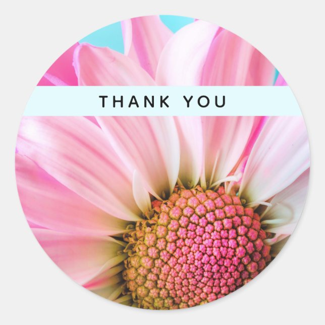 Beautiful Pink Flower Close Up Photo Thank You Classic Round Sticker (Front)