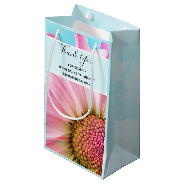 Beautiful Pink Flower Close Up Photo Thank You Small Gift Bag (Front Angled)
