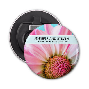 Beautiful Pink Flower Close Up Photo Wedding Bottle Opener