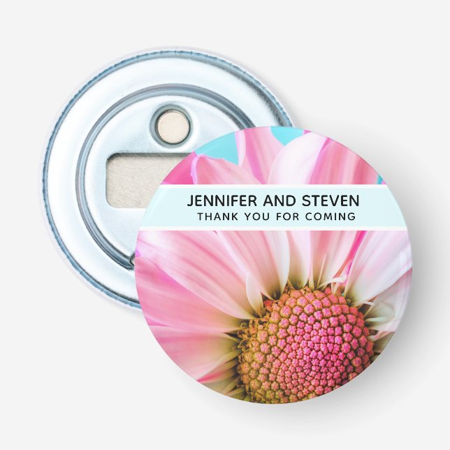 Beautiful Pink Flower Close Up Photo Wedding Bottle Opener (Front)