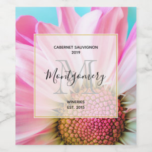 Beautiful Pink Flower Close Up Photo Wine Making Wine Label