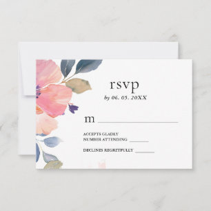 Beautiful Pink Flower Floral Watercolor Wedding RSVP Card