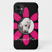Beautiful Pink Flower Frame Cute Puppy Dog Black