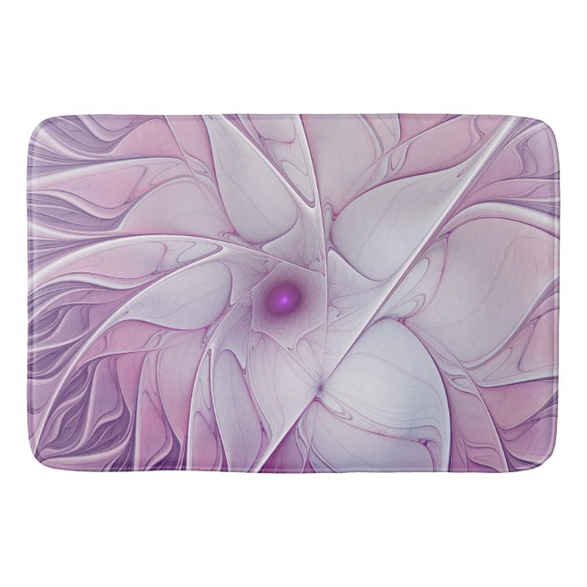 Beautiful Pink Flower Modern Abstract Fractal Art Bath Mat (Front)