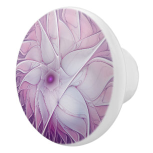 Beautiful Pink Flower Modern Abstract Fractal Art Ceramic Knob
