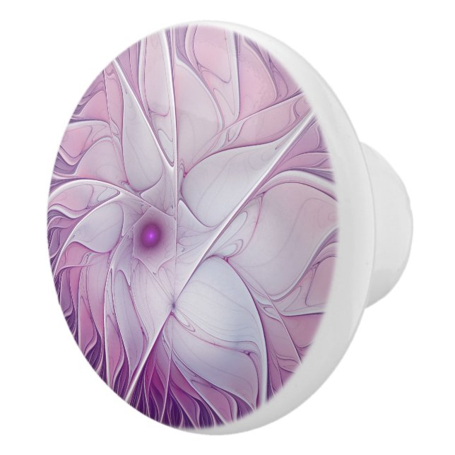 Beautiful Pink Flower Modern Abstract Fractal Art Ceramic Knob (Right)