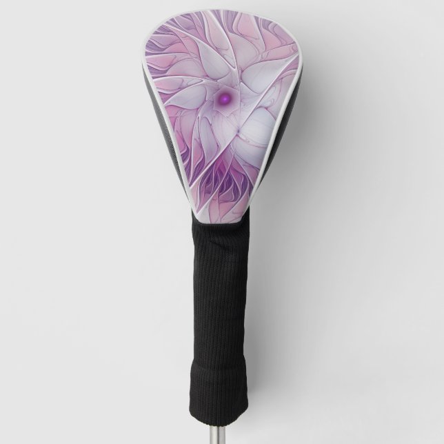 Beautiful Pink Flower Modern Abstract Fractal Art Golf Head Cover (Front)