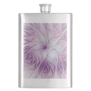 Beautiful Pink Flower Modern Abstract Fractal Art Hip Flask