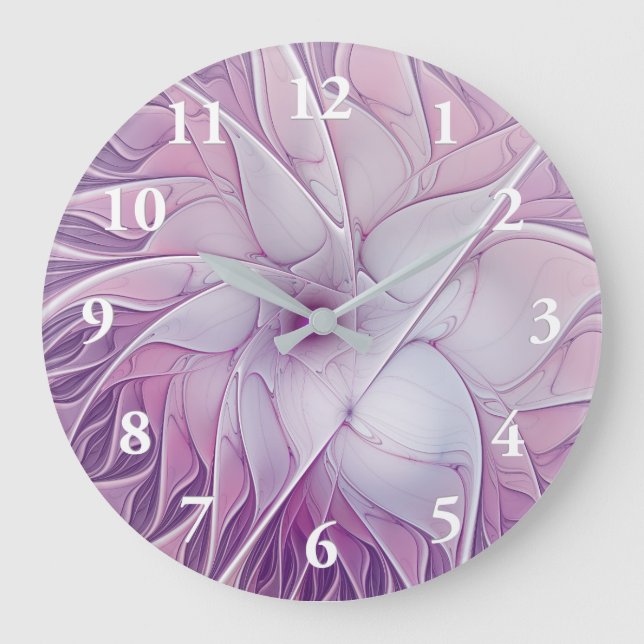 Beautiful Pink Flower Modern Abstract Fractal Art Large Clock (Front)