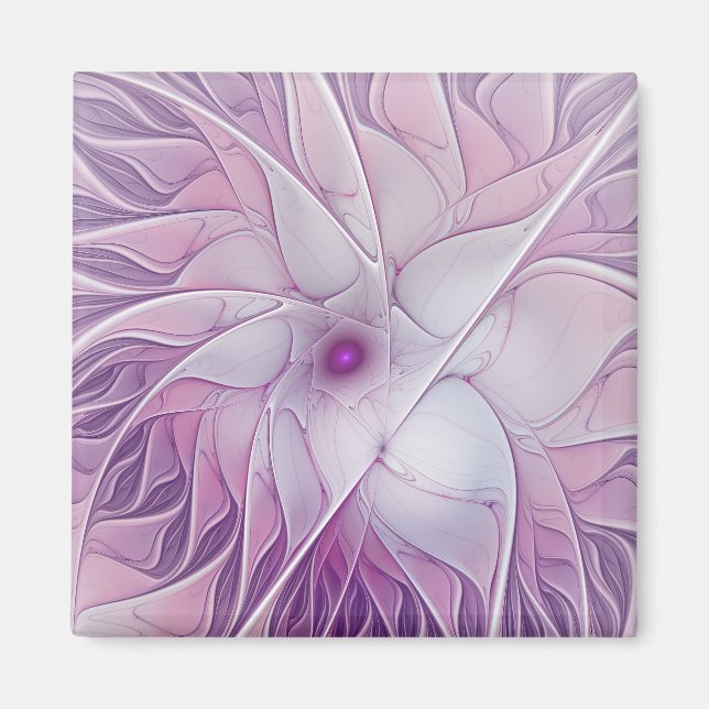 Beautiful Pink Flower Modern Abstract Fractal Art Magnet (Front)