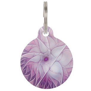 Beautiful Pink Flower Modern Abstract Fractal Art Pet Tag