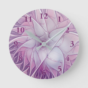 Beautiful Pink Flower Modern Abstract Fractal Art Round Clock