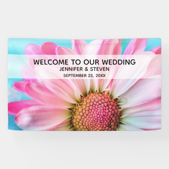 Beautiful Pink Flower Photo Wedding Welcome Banner (Horizontal)