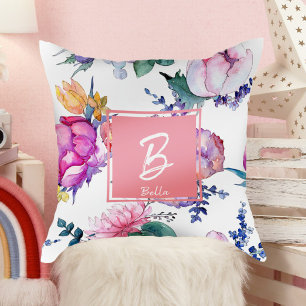 Beautiful Pink Flower Stamp Girl Nursery Cushion