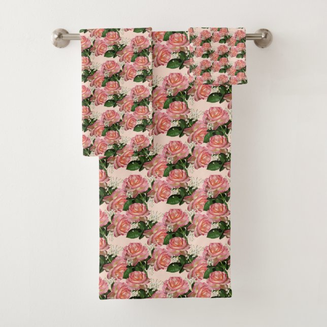 Beautiful Pink Flowers  Bath Towel Set (Insitu)