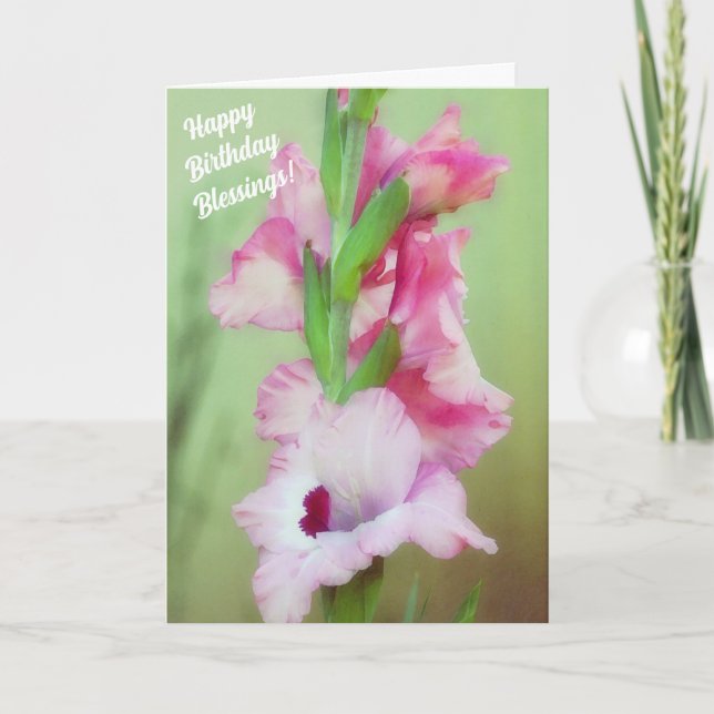 Beautiful Pink Flowers Bible Faith Birthday Card (Front)