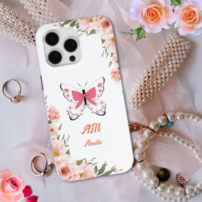 Beautiful Pink Flowers Butterfly Girly Name  Case-Mate iPhone Case (Creator Uploaded)