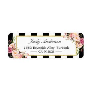 Beautiful Pink Flowers Classic Black White Stripes