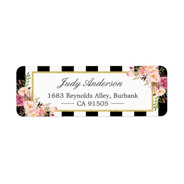 Beautiful Pink Flowers Classic Black White Stripes (Front)