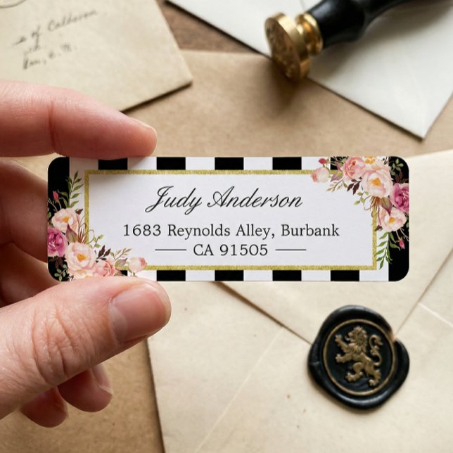 Beautiful Pink Flowers Classic Black White Stripes (Creator Uploaded)