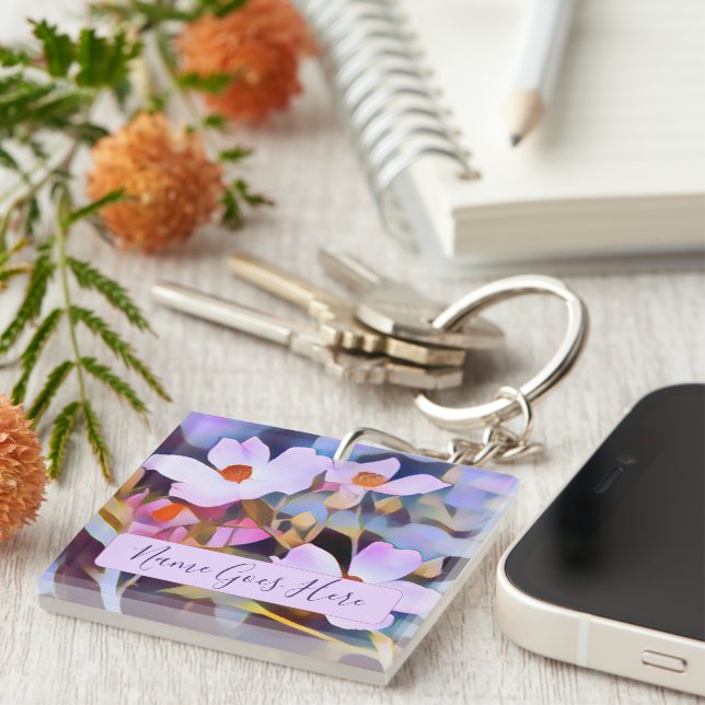 Beautiful Pink Flowers Customisable Key Ring (Front Right)