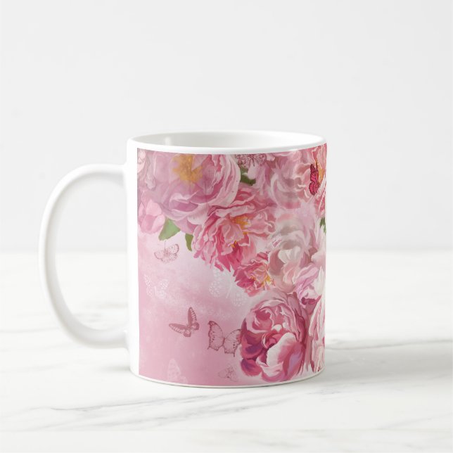 Beautiful pink flowers garden coffee mug (Left)