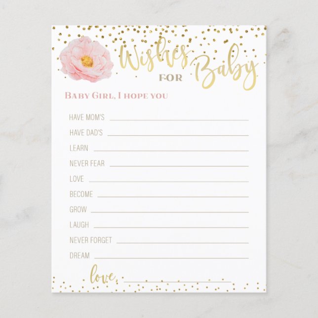 Beautiful Pink Flowers Gold Accent Wishes for Baby (Front)