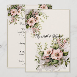 Beautiful Pink Flowers Greenery Vines Invitation