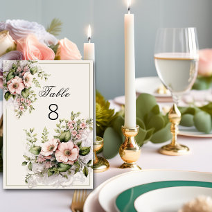 Beautiful Pink Flowers Greenery Vines Table Number
