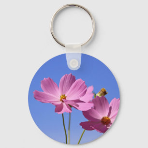 beautiful pink flowers hugging a clear blue sky key ring
