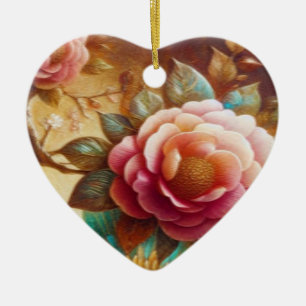 Beautiful Pink Flowers on a Valentines Day Tree Ceramic Tree Decoration