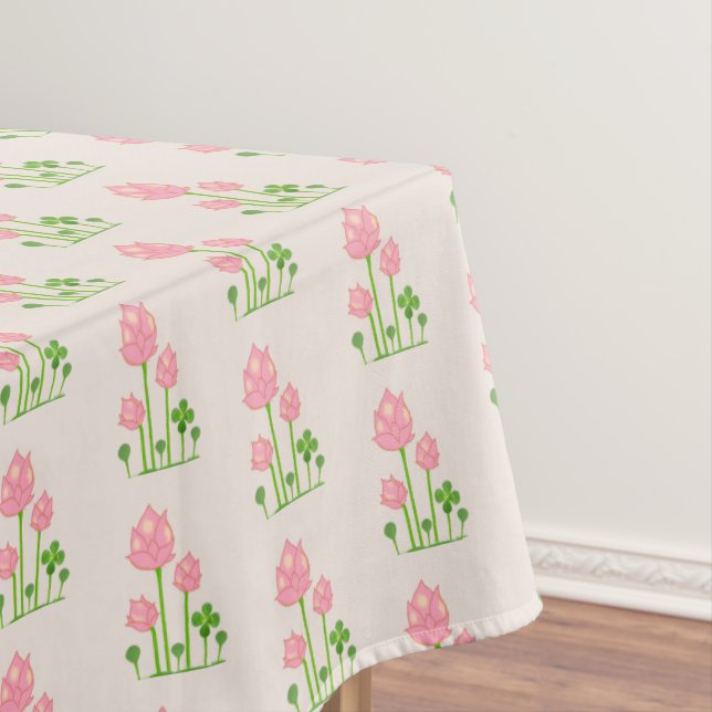 Beautiful Pink Flowers on Light Beige Tablecloth (In Situ)
