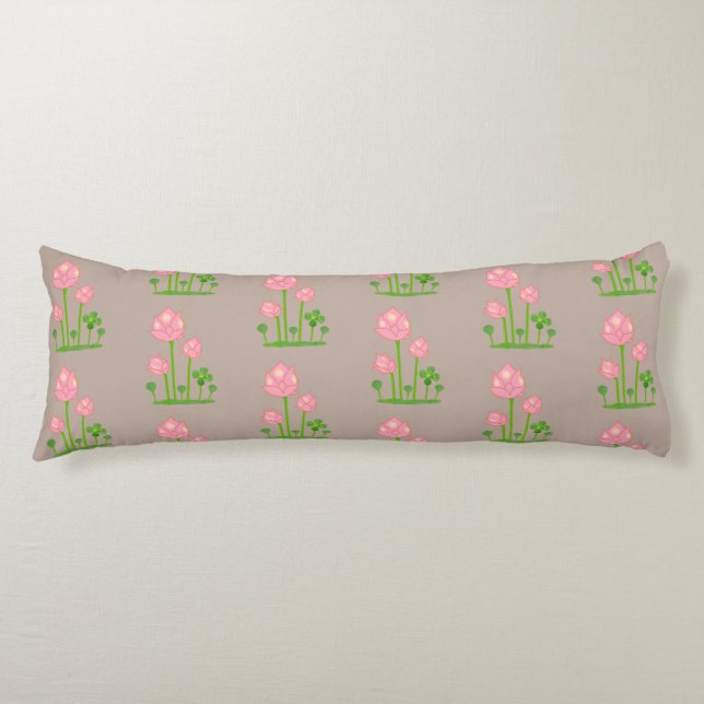 Beautiful Pink Flowers on Lucky Beige Body Cushion (Front)