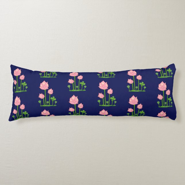 Beautiful Pink Flowers on Navy Blue Body Cushion (Front)