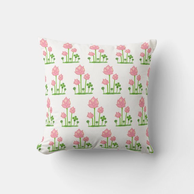 Beautiful Pink Flowers on White Cushion (Front)